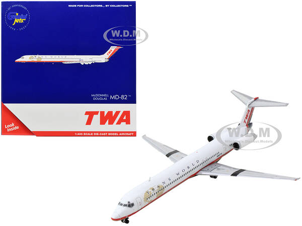 McDonnell Douglas MD-82 Commercial Aircraft Trans World Airlines White with Red Stripes 1/400 Diecast Model Airplane by Gemin...