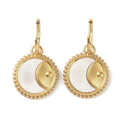 Flat Round with Moon 304 Stainless Steel Shell Stud Earrings