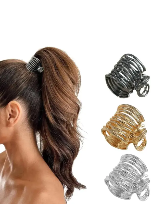Summer 2024 Plain Geometric Design Metal Ponytail Holders Hair Claws, 3 Counts Casual and Versatile Nonslip Hair Claws, Hair ...