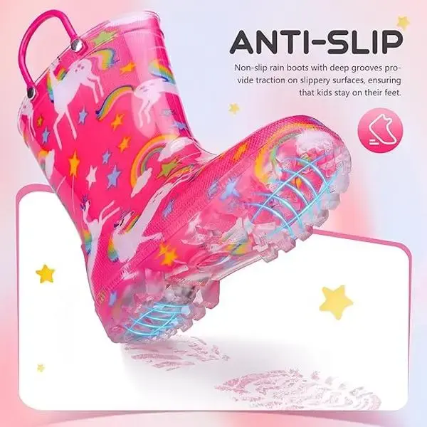 Funspread Rain Boots-Light Up Rain Boots for Toddlers and Kids Lightweight Waterproof Shoes with Handles Non-Slip Sole(Little...