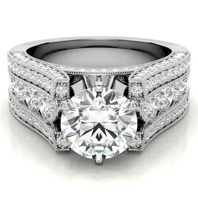 10K White Gold Round Cut Moissanite Engagement Ring
