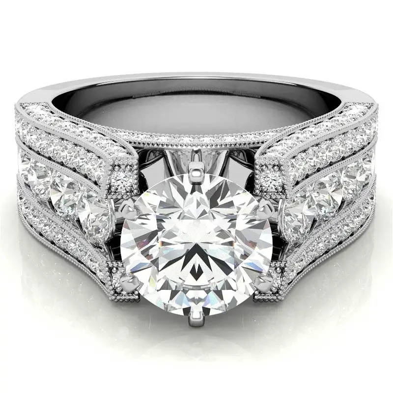 10K White Gold Round Cut Moissanite Engagement Ring