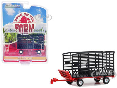 Bale Throw Wagon Black and Red Down on the Farm Series 8 1/64 Diecast Model by Greenlight