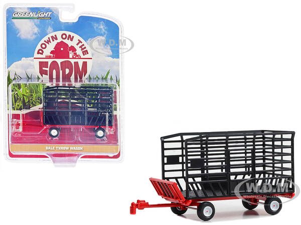Bale Throw Wagon Black and Red Down on the Farm Series 8 1/64 Diecast Model by Greenlight