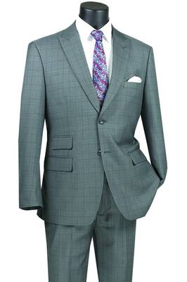 Vinci Men's Light Windowpane 2 Piece Modern Fit Suit