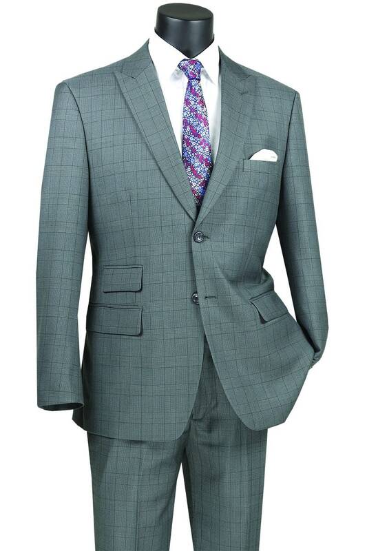 Vinci Men's Light Windowpane 2 Piece Modern Fit Suit