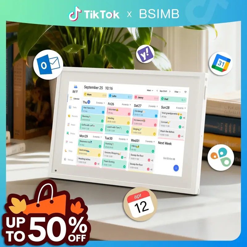 BSIMB 10.1 Inch Digital Calendar Chore Chart, Electronic Calendar Smart Family Planner 1080P FHD Touchscreen Interactive Disp...