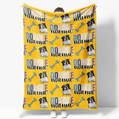 Personalized Dog Photo Bones Doodle Mama Blanket - Aperturee