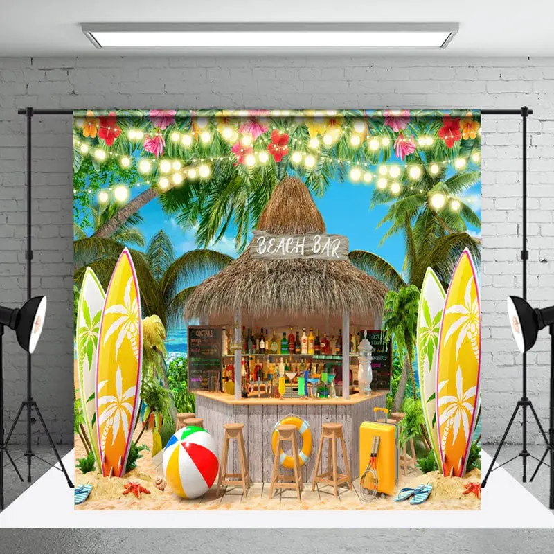 Beach Bar Ball Surfboard Coconut Tree Summer Backdrop - Aperturee