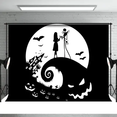 Black White Ghost Lovers Nightmare Halloween Backdrop - Aperturee