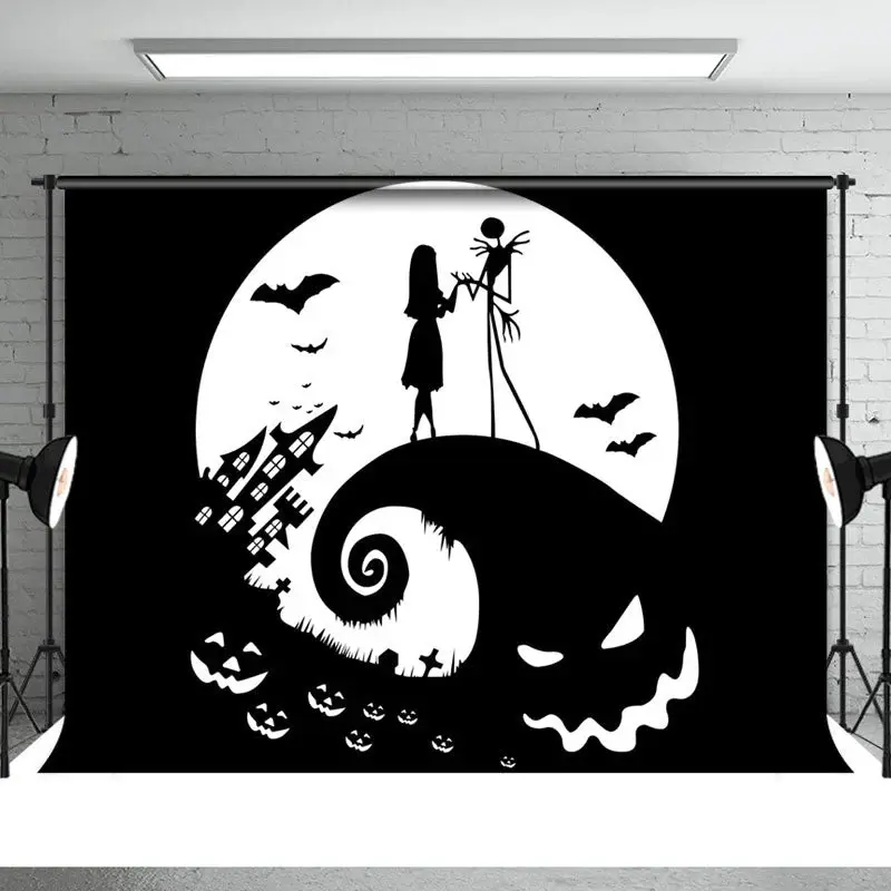 Black White Ghost Lovers Nightmare Halloween Backdrop - Aperturee