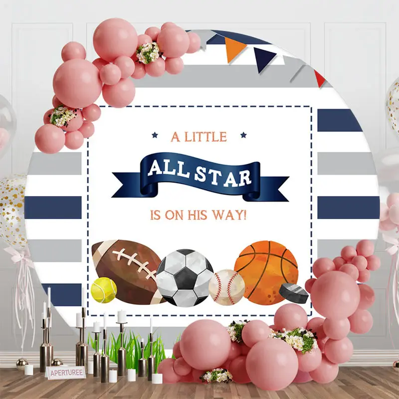 All Star Balls Stripe Round Baby Shower Backdrop