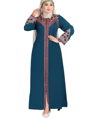 Modest Wear Abaya - Simple Navy Blue Design with Gold Embellishments - Product Title Strictly \