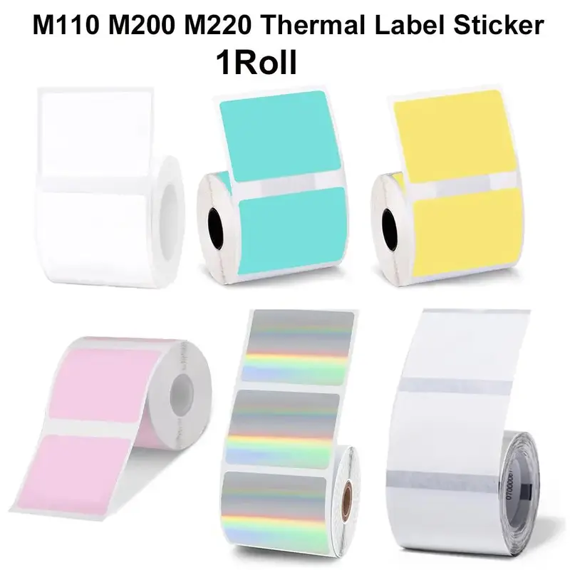 Thermal Label Paper, 1 Roll Label Printer Paper, Self Adhesive Label Sticker for M108/M110/M220/M200E210 P50 Detong P1, Offi...