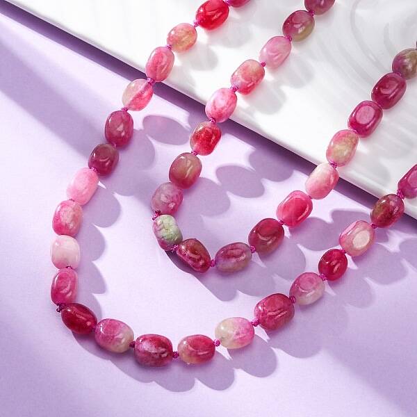 Natural Dyed Malaysia Jade Tumble Stone Nuggets Beaded Long Necklaces for Women