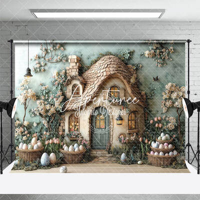 Aperturee Green Wall Rustic Cabin Floral Eggs Easter Backdrop, 3X2FT(1MX0.6M), 14 USD, easter backdrops, ENHD3J46-M