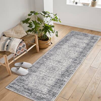 Garvee Vintage Boho Runner Rugs Grey 2'x8' Washable Soft Long Rugs Non-Slip Backing for Living Room Bedroom Dining Room Nurse...