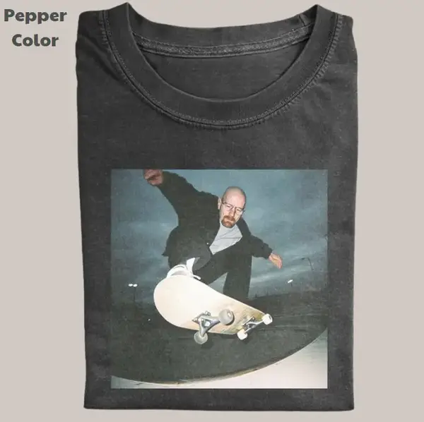 Breaking Bad Vintage Tee, Walter White Skateboarding T-Shirt, Movie Graphic Tee, Unisex Meme Cringe Funny Dumb Shirts, Menswe...