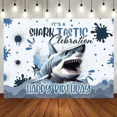Its Shark Tastic Clebration Happy Birthday Backdrop - Aperturee