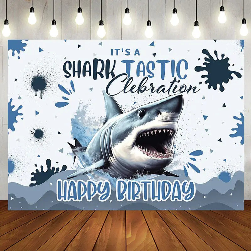 Its Shark Tastic Clebration Happy Birthday Backdrop - Aperturee