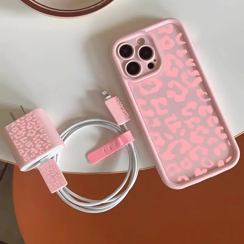 Fashion Leopard-pattern Phone Case with Charger Saver, Phone Case with Charger Protective Cover, Phone Accessories Compatible...