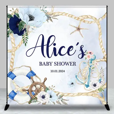 Blue Rope Floral Sail Custom Baby Shower Backdrop - Aperturee