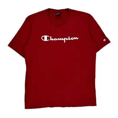 Champion Spellout T-Shirt - XL Red Cotton