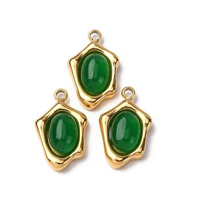 304 Stainless Steel Pave Natural Green Aventurine Irregular Oval Charms