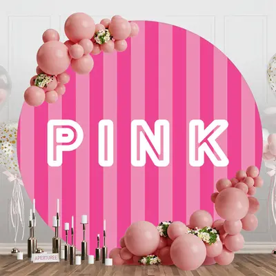 Hot Pink Vertical Stripe Round Backdrop For Party - Aperturee