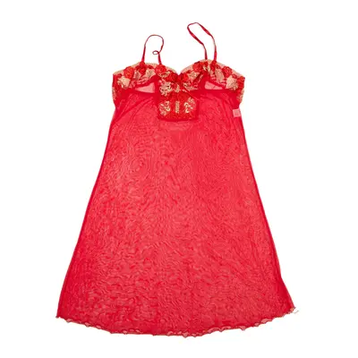 Y2K Mesh Nightwear Mini Dress Red Sleeveless Short Womens UK 12