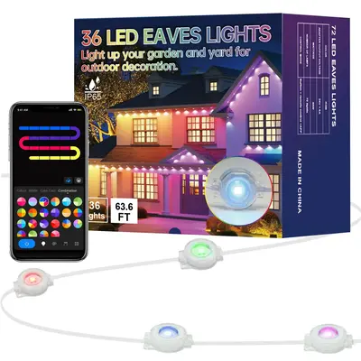 Christmas Smart Eaves Light, Outdoor 36-LED Eaves Light with APP Control, Bluetooth-compatible Color Changing Eaves Light for...