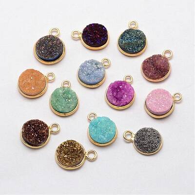 Electroplate Natural Druzy Quartz Crystal Pendants