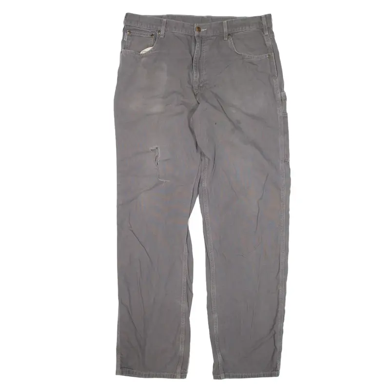 CARHARTT Carpenter Workwear Denim Trousers Grey Loose Straight Mens W38 L36