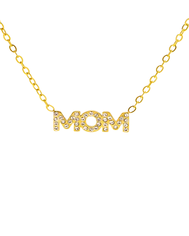 18K Gold Diamond MOM Pendant Necklace