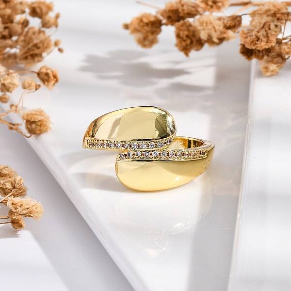 Rack Plating Brass Micro Pave Clear Cubic Zirconia Cuff Finger Rings for Women