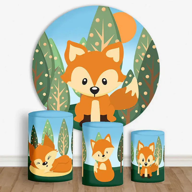Aperturee Cute Forest Fox Spring Circle Backdrop Kit For Party | Custom Backdrop For Party | Party Curtain Backdrop | Custom ...