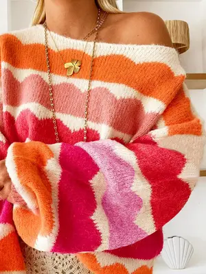 Women's Colorblock Drop Shoulder Sweater, Casual Long Sleeve Boat Neck Jumper for Fall & Winter, Fashion Ladies' Knitwear for...