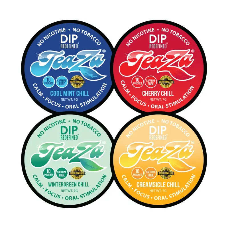 TeaZa Herbal Pouches - Chill Puck Combo - Cool Mint, Cherry, Creamsicle, Wintergreen Flavors - Herbal Tea with B Vitamins - C...