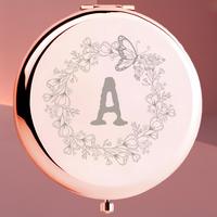 Wreath & Letter Engraved Pattern Makeup Mirror, Portable Folding Cosmetic Mirror, Compact Mirrors for Women & Girls, Christma...