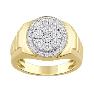 10K Gold Round Shaped Diamond Custom Couple Signet Ring I Color I2 Clarity 3EX IGI Certified