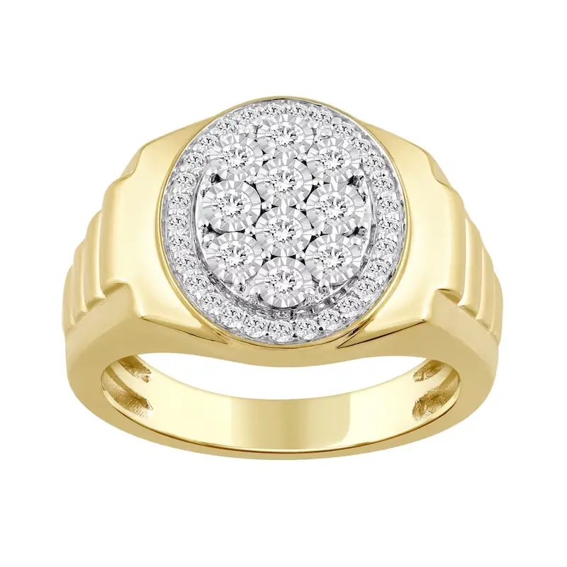 10K Gold Round Shaped Diamond Custom Couple Signet Ring I Color I2 Clarity 3EX IGI Certified