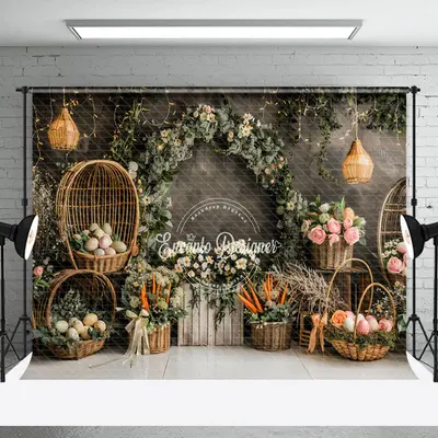 Deep Grey Pattern Wall Greenery Easter Backdrop - Aperturee