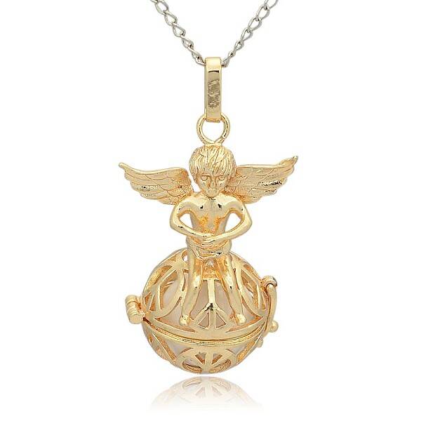 Golden Tone Brass Hollow Round Cage Pendants