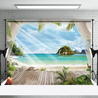 Sunlight Blue Sky Trees Beach Summer Photo Backdrop - Aperturee