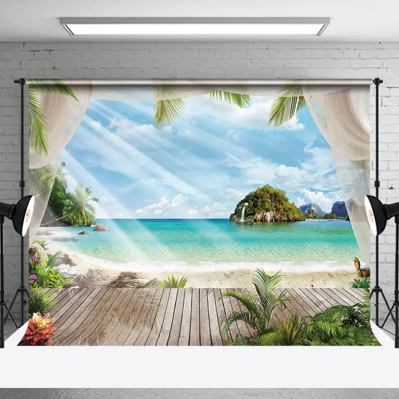 Sunlight Blue Sky Trees Beach Summer Photo Backdrop - Aperturee