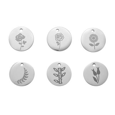 12Pcs 6 Style 304 Stainless Steel Plant Charms
