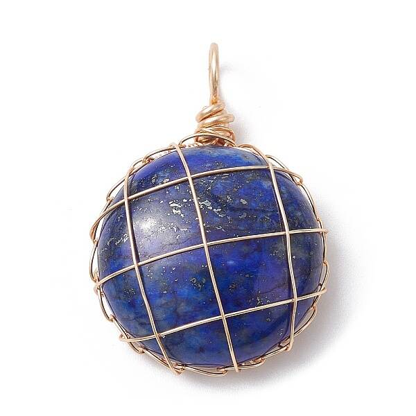 Natural Lapis Lazuli Dyed Copper Wire Wrapped Pendants