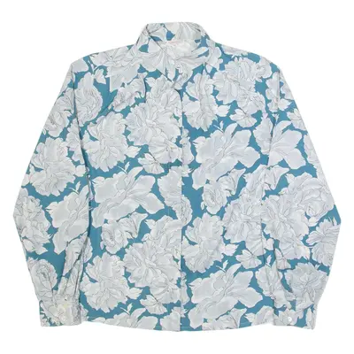 MODERN Womens Printed Shirt Blue Collared Long Sleeve Floral M