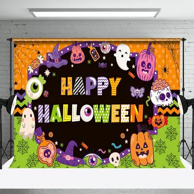 Aperturee Cartoon Cute Halloween Spider Web Holiday Backdrop - Aperturee