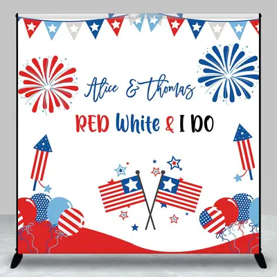 Red White I Do USA Flags Custom Wedding Backdrop - Aperturee